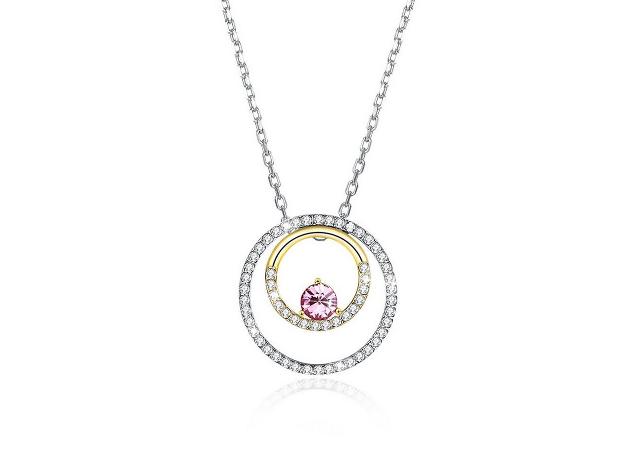 RAIKOU Kette mit Anhänger 925 Silber Damen Halskette mit Kristallstein- Kreis Anhänger, mit Rosa Kristallstein RAIKOU Kette mit Anhänger 925 Silber Damen Halskette mit Kristallstein- Kreis Anhänger, mit Rosa Kristallstein von RAIKOU