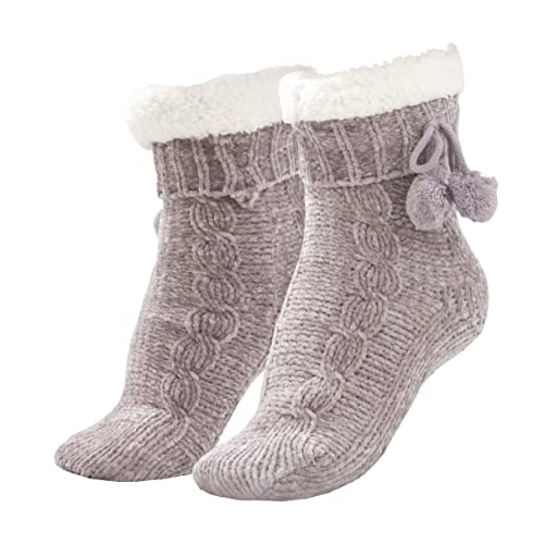 RAIKOU Kuschelsocken Flauschige Socken Warme Wintersocken Weiche Haussocken Bettsocken Hüttensocken Geschenke Weihnachtssocken mit ABS Sohle (Hell Grau,One Szie) von RAIKOU