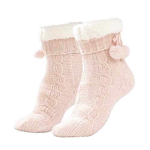 RAIKOU Kuschelsocken Flauschige Socken Warme Wintersocken Weiche Haussocken Bettsocken Hüttensocken Geschenke Weihnachtssocken mit ABS Sohle (Rosa,One Szie) von RAIKOU