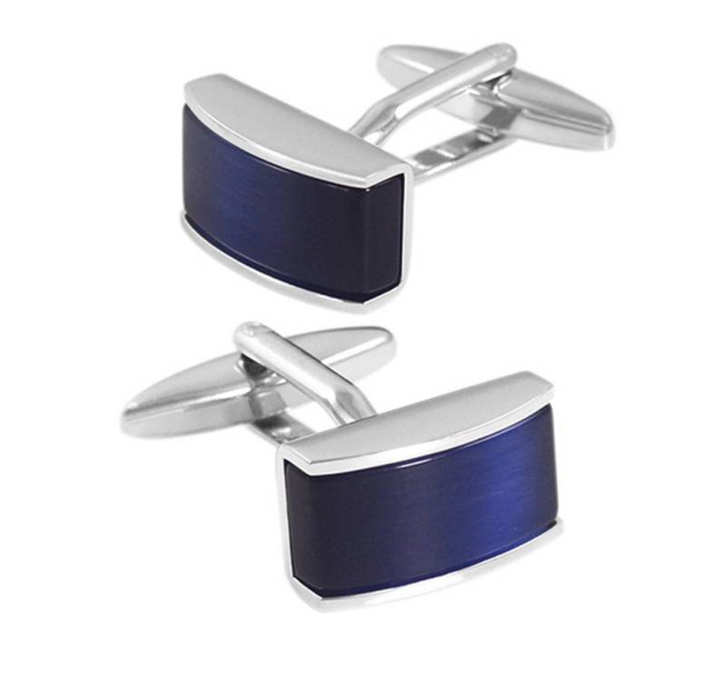 RAIKOU Manschettenknöpfe Manschettenknöpfe Messing Weißstahl-Beschichtung Blau Katzenauge, Rechteck 17×10 mm Elegant Business Hochzeit von RAIKOU