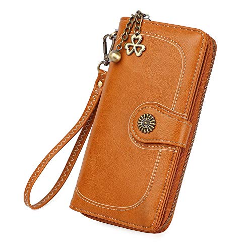 Geldbörse Leder Damen Lang Portemonnaie Gross Geldbeutel Frauen Portmonee mit Reißverschluss (Braun) von RAILONCH