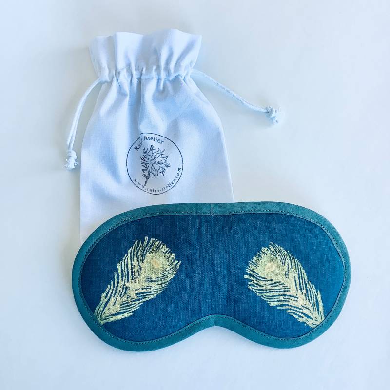 Lavendel Leinen Augenmaske Handgedruckte Pfauenfeder Design Lavendel Leinen Augenmaske Handgedruckte Pfauenfeder Design von RAINAATELIER