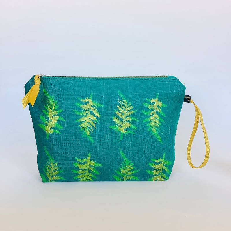 Smaragd Grüne Leinen Schminktasche Kosmetik Clutch Mit Farn Muster Smaragd Grüne Leinen Schminktasche Kosmetik Clutch Mit Farn Muster von RAINAATELIER