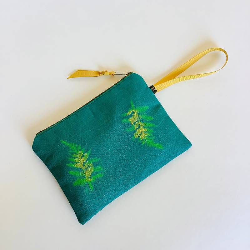Make-Up Tasche Aus Leinen Handbedrucktes Farn Design, Wasserabweisendes Futter Make-Up Tasche Aus Leinen Handbedrucktes Farn Design, Wasserabweisendes Futter von RAINAATELIER