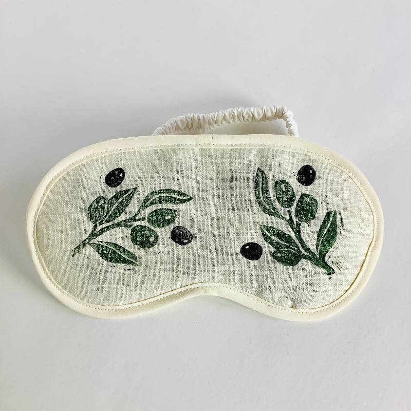 Mit Lavendel Angereicherte Augenmaske Aus Leinen Mediterrane Oliven, Handgemacht von RAINAATELIER