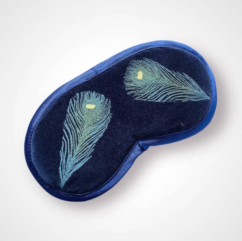 Midnigh Blue Velvet Pfauenfedern Schlafmaske Mit Lavendel Angereicherte Schlafmaske von RAINAATELIER