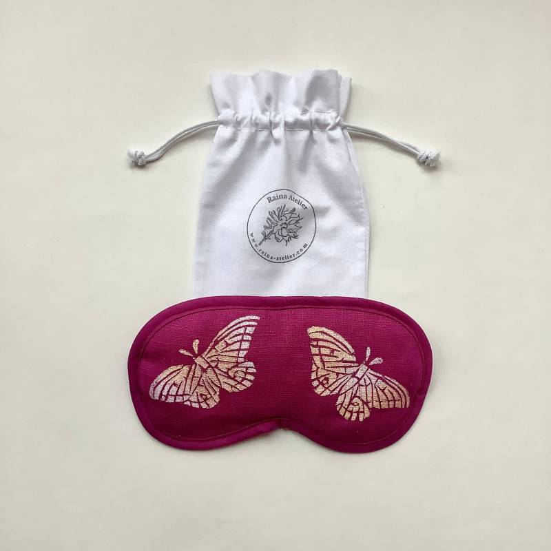 Handbedruckte Leinen Schlafmaske Schmetterling Design, Mit Lavendel Infundiert Handbedruckte Leinen Schlafmaske Schmetterling Design, Mit Lavendel Infundiert von RAINAATELIER