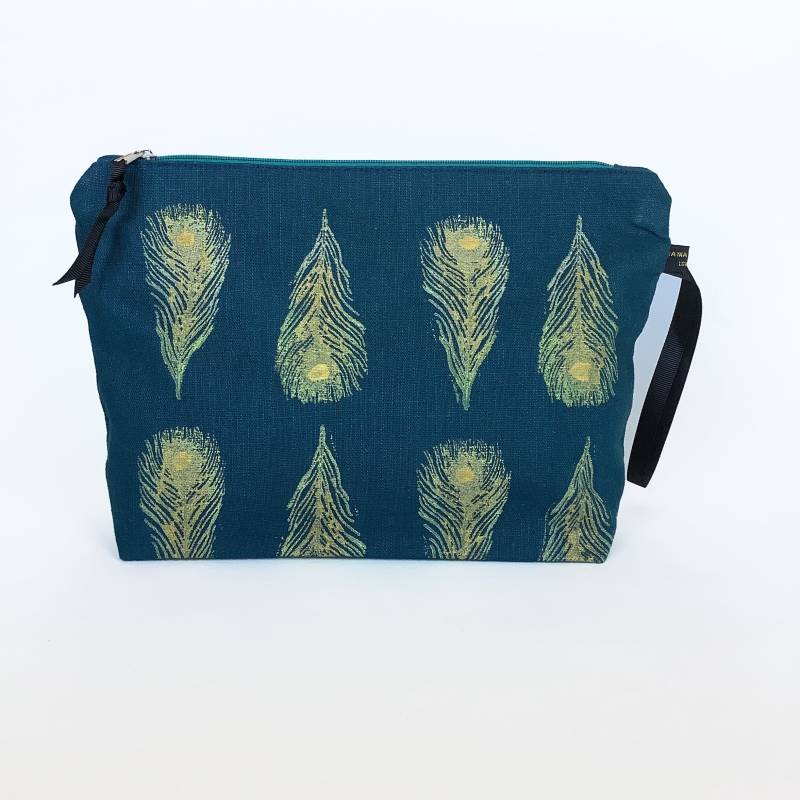 Pfauenfeder Make-Up Tasche Handbedruckte Kosmetiktasche Pfauenfeder Make-Up Tasche Handbedruckte Kosmetiktasche von RAINAATELIER