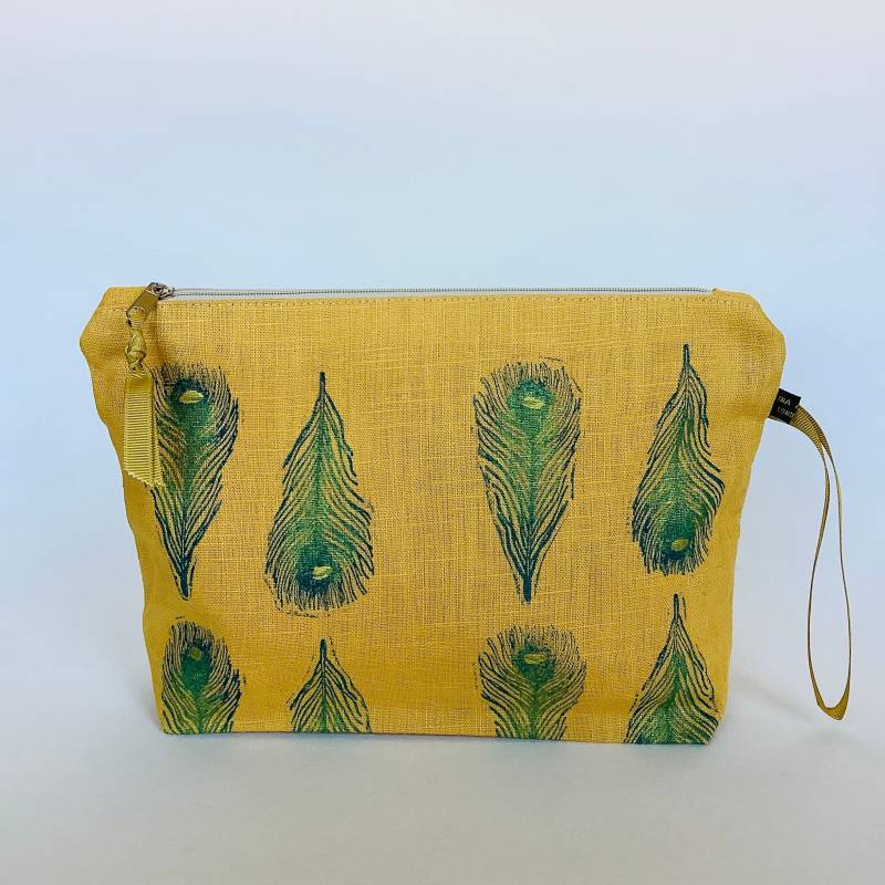 Pfauenfeder Make-Up Tasche Handbedruckte Kosmetiktasche Pfauenfeder Make-Up Tasche Handbedruckte Kosmetiktasche von RAINAATELIER