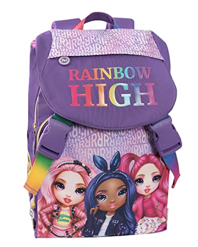 RAINBOW HIGH - Ausziehbarer Schulrucksack mit Verlängerung 9 cm, großer Fach, Reißverschlüsse und Taschen - Rucksack für Mädchen, 29 x 41 x 13,5 cm, violett, Taglia unica, Casual von Franco Cosimo Panini