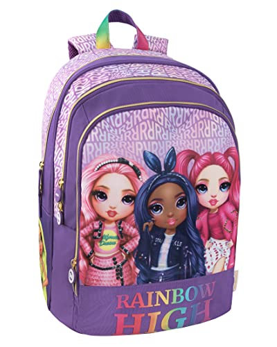 RAINBOW HIGH - Rucksack für Mittelschule, Grundschule, Kinder und Jugendliche, mit gepolstertem und verstärktem Rücken, verstellbaren Schultergurten und Hauptfach + Fronttasche mit Reißverschluss, 32 von Franco Cosimo Panini