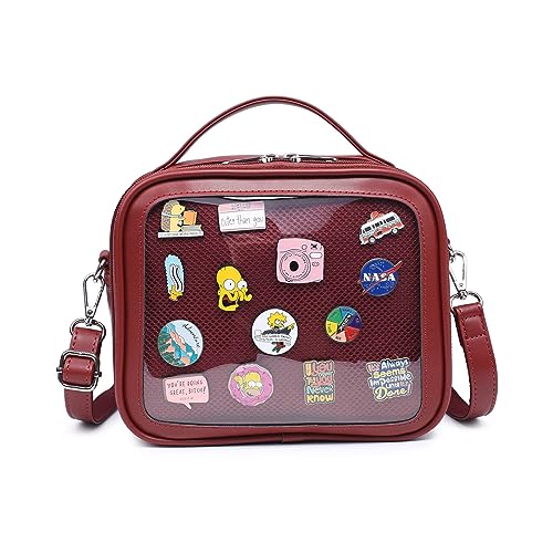 RAINBOW SMILE Ita Bag - Kawaii Crossbody Geldbörse mit transparentem Schultergurt und Anstecknadeldisplay, 23 - Rot von RAINBOW SMILE