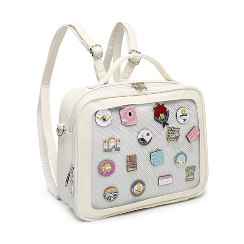 RAINBOW SMILE Ita Rucksack Crossbody Bag - Kawaii Pin Display Denim PU Messenger Umhängetasche, 35-Beige von RAINBOW SMILE