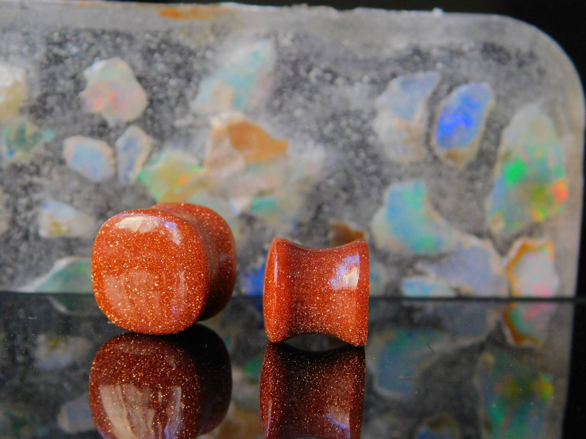 Goldstone Kissen Form Plug Gauge - Double Flare Glas Ohr Plugs Paar Wunderschön Polierte Größen 8G Bis 25mm von RAINBOWGEMS2018