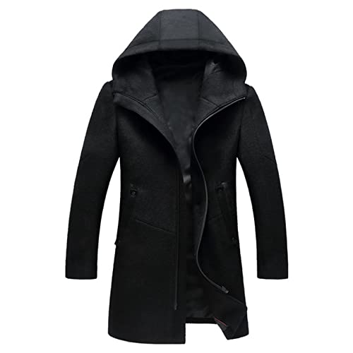 RAINCL Herren Wollmantel Winterjacke Mit Kapuze Business Casual Woollen PEA Kleidung Mantel,Schwarz,XXL von RAINCL