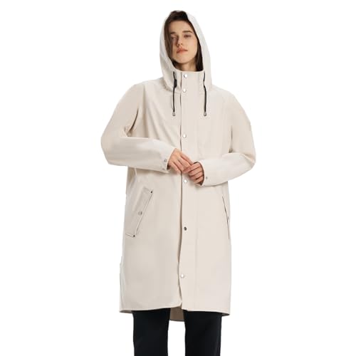 RAINFREEM Regenmantel für Damen, wasserdichte Regenjacken mit Kapuze, Wandermantel, Outdoor, leichte Windjacke, Kapuze, Trenchcoat, Beige, X-Large von RAINFREEM