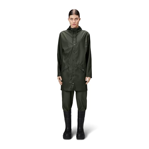 RAINS Unisex Lange wasserdichte Jacke, 03 Grün, L von RAINS