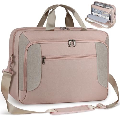 RAINSMORE Laptoptasche 17 Zoll Aktentasche Arbeitstasche Damen Business Taschen Notebooktasche Computer Groß Notebook Laptop Tasche Messenger Bag Businesstasche Aktenkoffer Laptoptasche Rosa von RAINSMORE