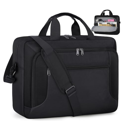 RAINSMORE Laptoptasche 17 Zoll Aktentasche Arbeitstasche Herren Business Taschen Notebooktasche Computer Groß Notebook Laptop Tasche Messenger Bag Businesstasche Aktenkoffer Laptoptasche Schwarz von RAINSMORE