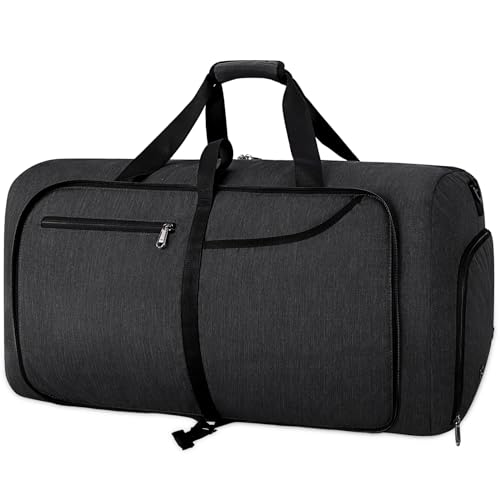 RAINSMORE Faltbare Reisetasche Groß 120L Leichte Sporttasche mit Schuhfach für Herren Damen Reisetaschen Handgepäck Tasche Weekender Saunatasche Schwarz von RAINSMORE