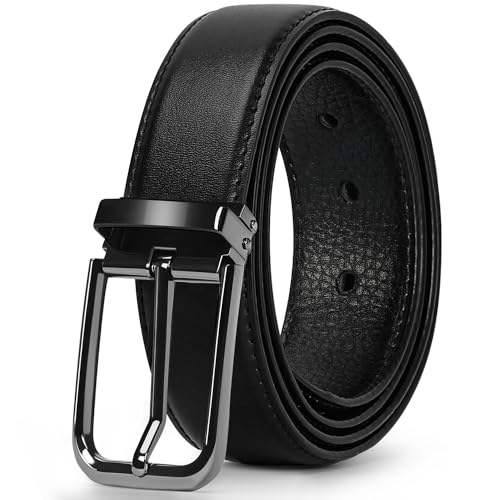 RAINSMORE Gürtel Herren Ledergürtel Schwarz Arbeitsgürtel für Business Anzug Jeans 3.3cm Breit Länge 125CM mit Geschenkbox von RAINSMORE