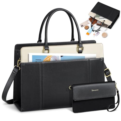 RAINSMORE Handtasche Damen Groß PU Leder Arbeitstasche Elegant Laptoptasche 15,6 Zoll Shopper Tasche mit Clutch Aktentasche Business Uni Tasche Lehrertasche von RAINSMORE