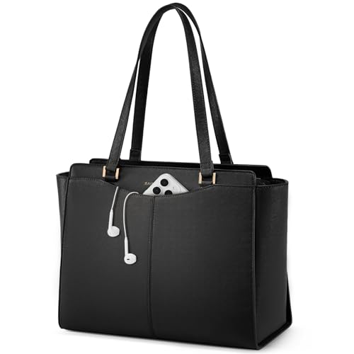RAINSMORE Handtasche Damen Groß Shopper Tasche Damen Wasserdichte Laptoptasche 14 Zoll PU Leder Tote Bag mit Reißverschluss Innentasche Arbeitstasche Schultertaschen Henkeltasche von RAINSMORE