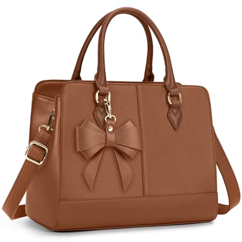 RAINSMORE Handtasche Damen Mittelgroß PU Leder Tasche Damen Henkeltaschen Damenhandtasche Damentaschen Tote Bag Schultertaschen Shopper 13 Zoll Dunkelbraun von RAINSMORE