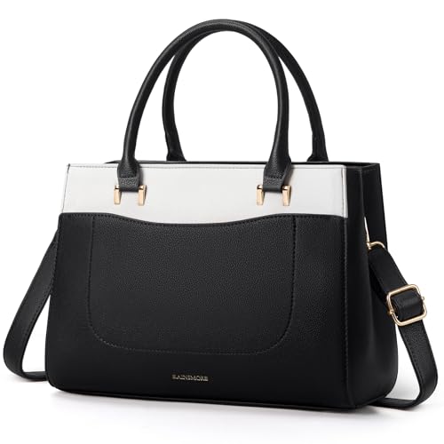 RAINSMORE Handtasche Damen Mittelgroß Tasche Damen Leder Damenhandtaschen Klein Schultertaschen Wasserdicht Umhängetasche Henkeltasche für Damen Schwarz und Weiß von RAINSMORE