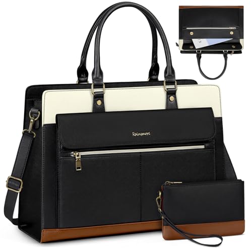RAINSMORE Handtasche Damen Groß Shopper Tasche Damen Arbeitstasche 15.6 Zoll Laptoptasche Wasserdicht PU Leder Uni Tasche Lehrertasche Aktentasche von RAINSMORE