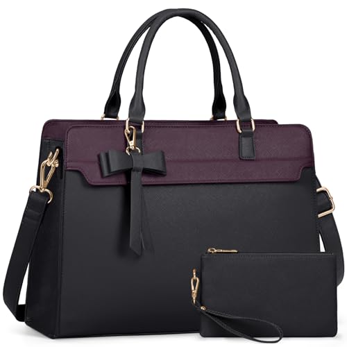 RAINSMORE Handtasche Damen Shopper Groß 15.6 Zoll Laptoptasche Damen Wasserdicht PU Leder Arbeitstasche Umhängetasche mit Geldbörse 2-teiliges Set für Business Arbeit Schule von RAINSMORE
