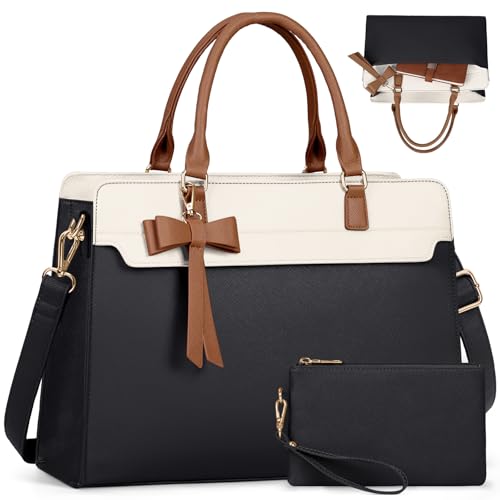 RAINSMORE Handtasche Damen Shopper Groß 15.6 Zoll Laptoptasche Damen Wasserdicht PU Leder Arbeitstasche Umhängetasche mit Geldbörse 2-teiliges Set für Business Arbeit Schule von RAINSMORE