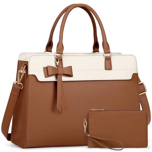 RAINSMORE Handtasche Damen Shopper Groß 15.6 Zoll Laptoptasche Damen Wasserdicht PU Leder Arbeitstasche Umhängetasche mit Geldbörse 2-teiliges Set für Business Arbeit Schule von RAINSMORE