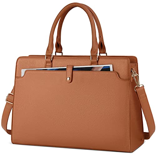 RAINSMORE Laptoptasche Damen 15.6 Zoll Handtasche Damen Groß PU Leder Shopper Damen Business Taschen Wasserdicht Arbeitstasche Aktentasche für Business Arbeit Braun von RAINSMORE