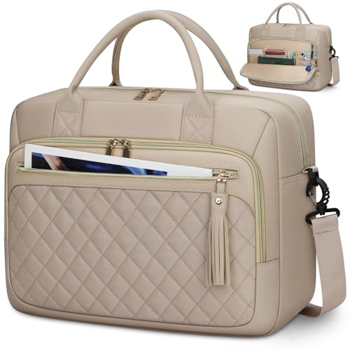 RAINSMORE Laptoptasche Damen 17,3 Zoll Laptop Aktentasche Wasserdichte Arbeitstasche Lehrertasche Business Laptop Notebook Taschen Damen Schultertasche Umhängetasche Khaki von RAINSMORE