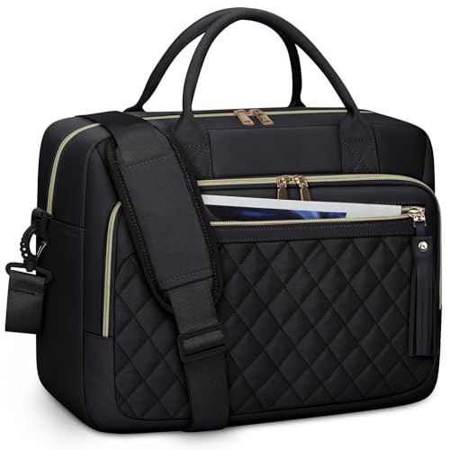 RAINSMORE Laptoptasche Damen 17,3 Zoll Laptop Aktentasche Wasserdichte Arbeitstasche Lehrertasche Business Laptop Notebook Taschen Damen Schultertasche Umhängetasche Schwarz von RAINSMORE