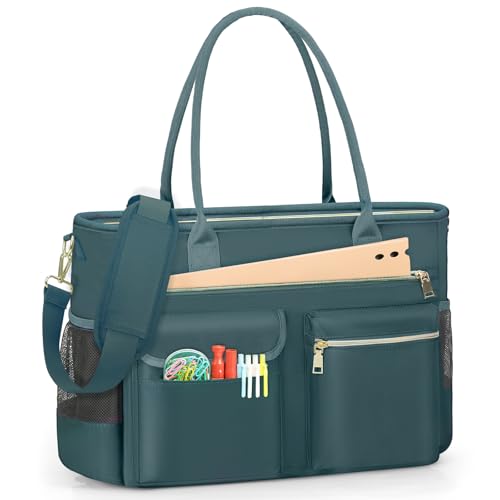 RAINSMORE Lehrertasche Damen Groß Laptoptasche 15.6 Zoll Arbeitstasche mit Isolierter Tasche Uni Krankenschwester Tasche für Arbeit Schule Büro Business Universität Dunkelgrün von RAINSMORE