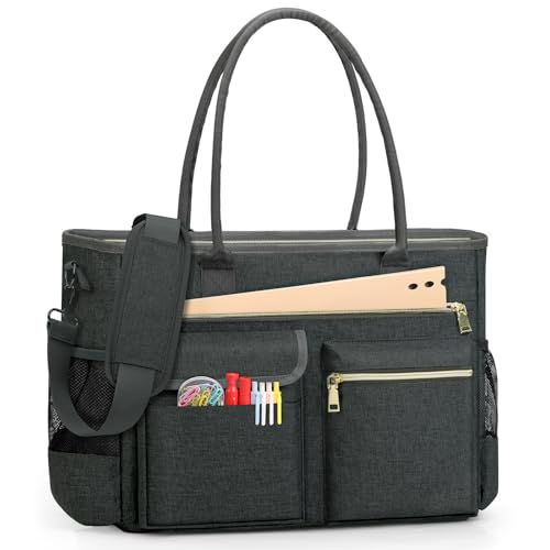 RAINSMORE Lehrertasche Damen Groß Laptoptasche 15.6 Zoll Arbeitstasche mit Isolierter Tasche Uni Krankenschwester Tasche für Arbeit Schule Büro Business Universität Dunkelgrau von RAINSMORE