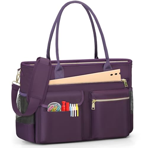 RAINSMORE Lehrertasche Damen Groß Laptoptasche 15.6 Zoll Arbeitstasche mit Isolierter Tasche Uni Krankenschwester Tasche für Arbeit Schule Büro Business Universität Dunkelviolett von RAINSMORE
