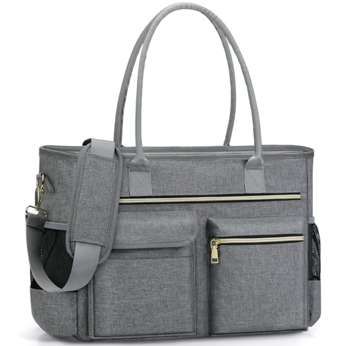 RAINSMORE Lehrertasche Damen Groß Laptoptasche 15.6 Zoll Arbeitstasche mit Isolierter Tasche Uni Krankenschwester Tasche für Arbeit Schule Büro Business Universität Grau von RAINSMORE