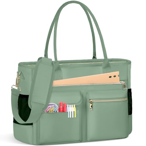 RAINSMORE Lehrertasche Damen Groß Laptoptasche 15.6 Zoll Arbeitstasche mit Isolierter Tasche Uni Krankenschwester Tasche für Arbeit Schule Büro Business Universität Mintgrün von RAINSMORE
