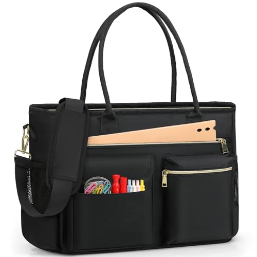 RAINSMORE Lehrertasche Damen Groß Laptoptasche 15.6 Zoll Arbeitstasche mit Isolierter Tasche Uni Krankenschwester Tasche für Arbeit Schule Büro Business Universität Schwarz von RAINSMORE