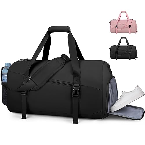 RAINSMORE Sporttasche Damen Reisetasche Weekender mit Schuhfach Wasserdicht Trainingstasche Herren Fitnesstasche Gym Sport Tasche für Männer und Frauen 35L Schwarz von RAINSMORE