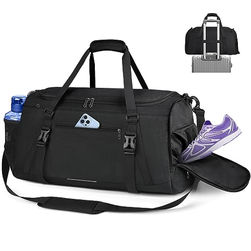 RAINSMORE Sporttasche Herren Damen Reisetasche Groß 55L Wasserdicht mit Schuhfach Nassfach Weekender Trainingstasche Schwimmtasche Gym Sport Tasche Schwarz von RAINSMORE