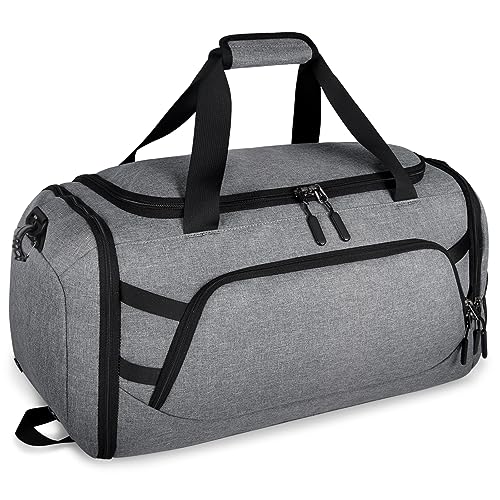 RAINSMORE Sporttasche Herren Reisetasche Groß 55L Weekender Damen mit Schuhfach Nassfach Wasserdicht Gym Bag Travel Bag Saunatasche Grau von RAINSMORE