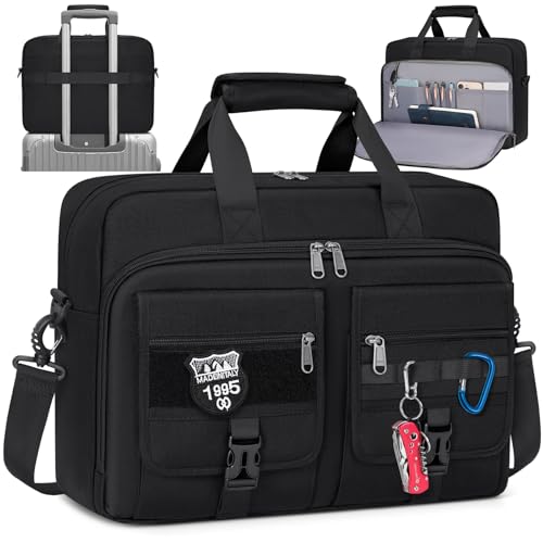 RAINSMORE Taktische Laptoptasche 15,6 Zoll Laptop Aktentasche Herren Business Computer Tasche Große Laptoptasche Wasserdicht Militär Schulter Messenger Bag Arbeit Büro Reisen Schwarz von RAINSMORE