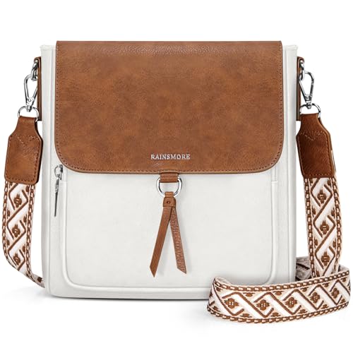 RAINSMORE Umhängetasche Damen Mittelgroß Handtasche Damen Crossbody Bag Leder PU Schultertasche Damen-umhängetaschen mit Breiten Schultergurten von RAINSMORE