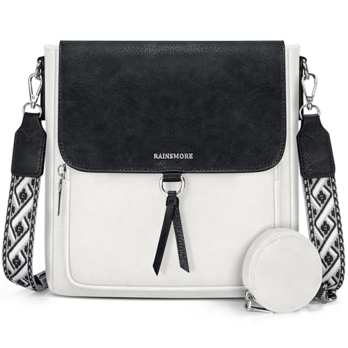 RAINSMORE Umhängetasche Damen Mittelgroß Handtasche Damen Crossbody Bag Leder PU Schultertasche Damen-umhängetaschen mit Breiten Schultergurten von RAINSMORE