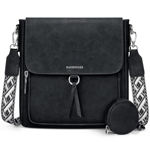 RAINSMORE Umhängetasche Damen Mittelgroß Handtasche Damen Crossbody Bag Leder PU Schultertasche Damen-umhängetaschen mit Breiten Schultergurten von RAINSMORE