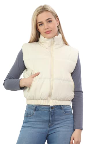 RAIS Kurze Gepolsterte Puffer-Steppweste für Damen Ärmellos Weste Bodywarmer (42-44, Creme) von RAIS